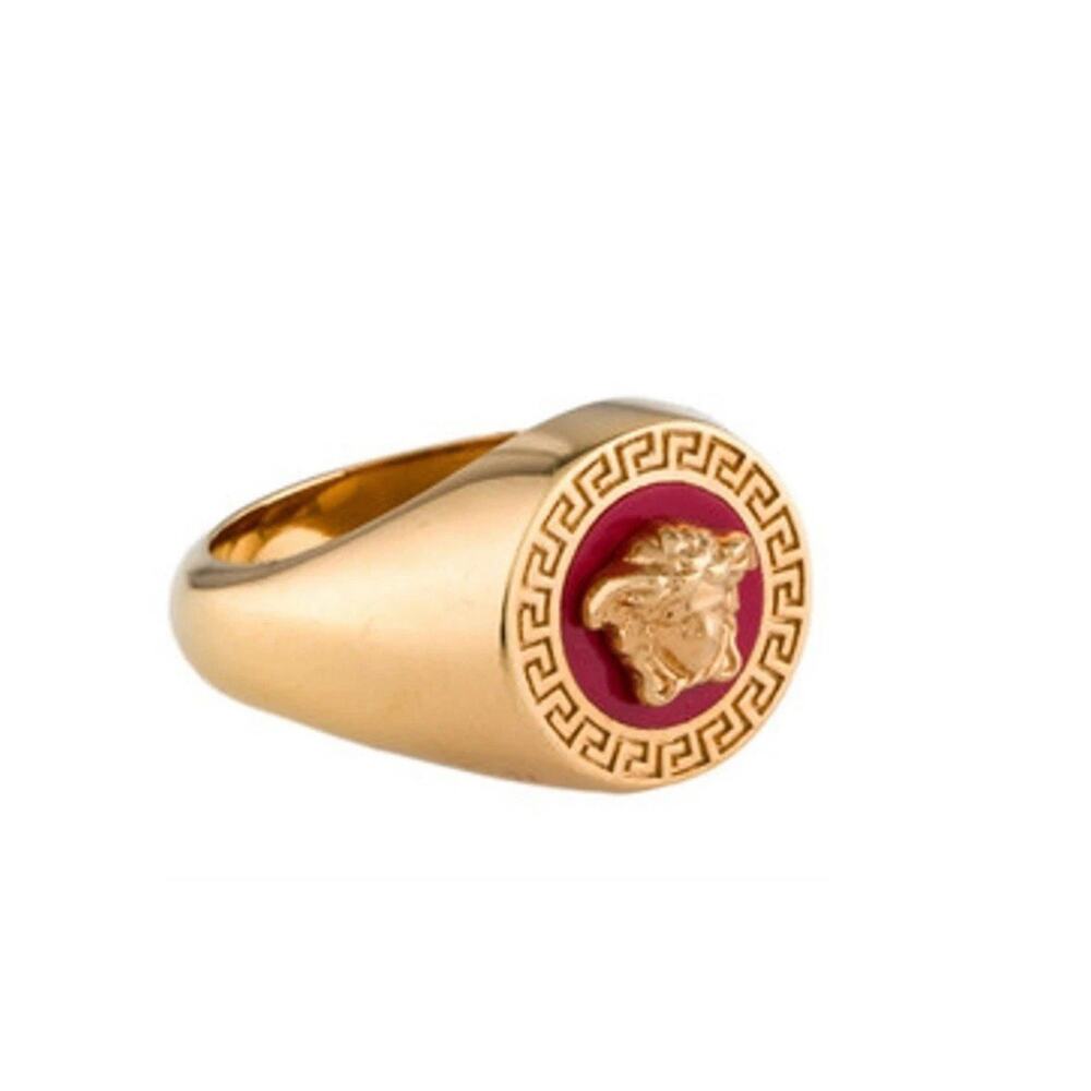 NIB Versace Ring Size IT 15/ US 7 Icon Medusa Head Greca Engraved Gold Tone